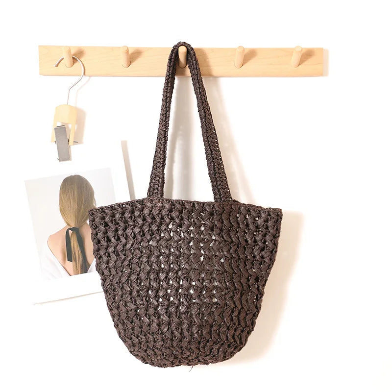 Women's Handbag 2026 New Handmade Weaving Travel Tote Buckets Bag Large Capacity Single Shoulder Underarm Bag