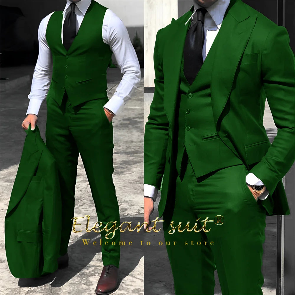 Men's / boys business grey suit 3-piece set (jacket + vest + trousers) advanced custom men's slim office formal suit set