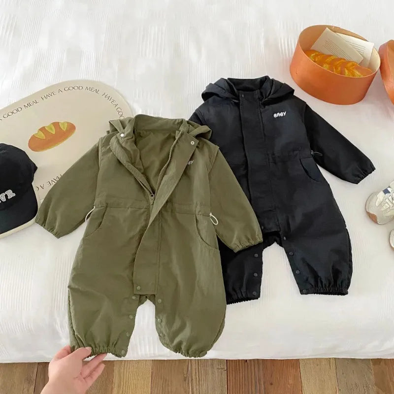 8990 Baby One-piece Clothes Spring New Baby Hooded Frock Boy's Clothes Casual 0-3Year Baby Climbing Clothes