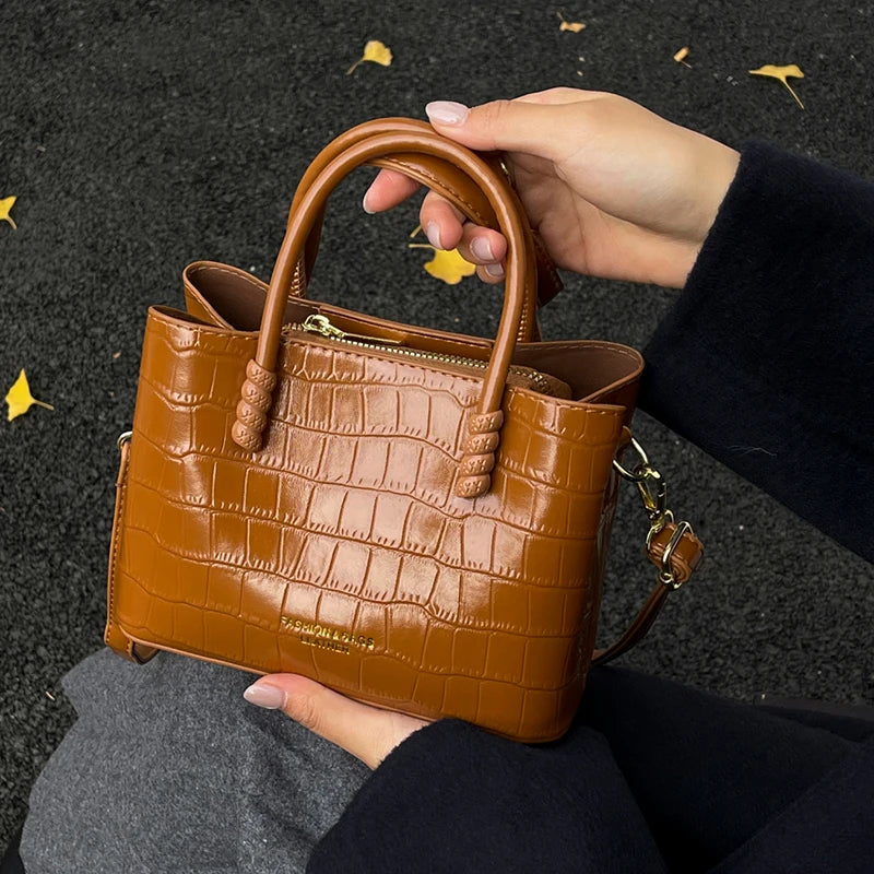 Classic Handbag Women's Bag Black Crocodile Pattern Crossbody Bag Female Pu Leather Commute Bag Top Brand Small Shoulder Bag