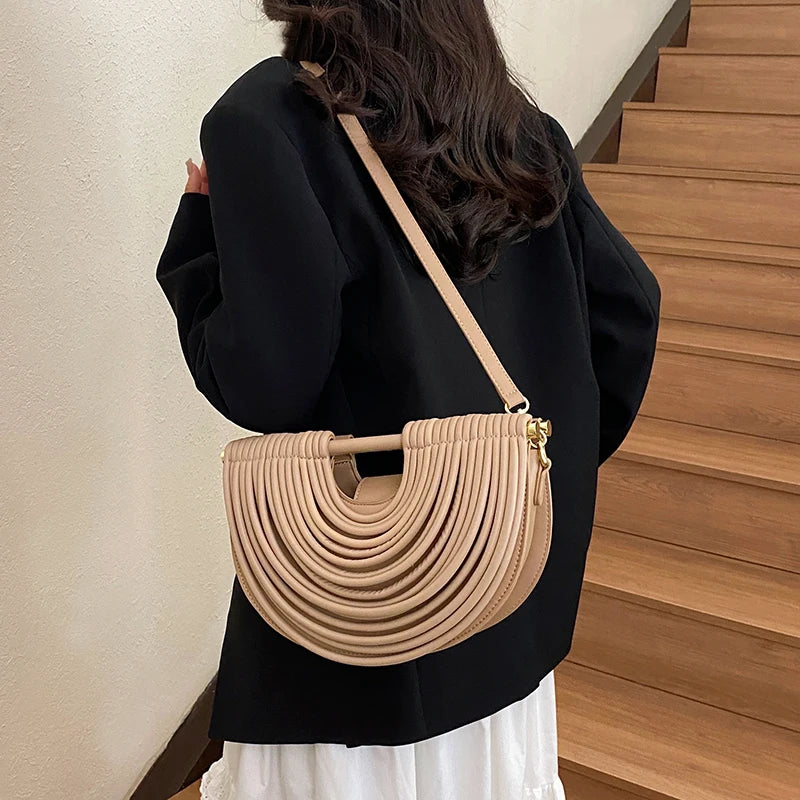 Handbags for Women. New Gold Luxury Designer Brand Handwoven Noodle Bags Rope Knotted Pulled Half Moon Silver Evening Clutch