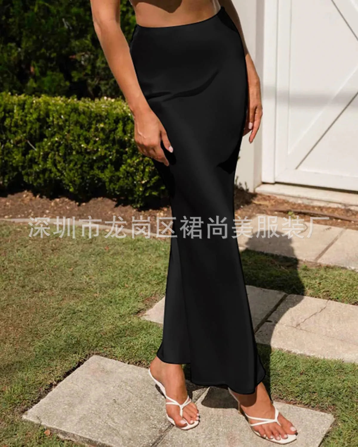 Elegant Faux Silk Satin Skirts for Women High Waist A-line Office Lady  Solid Color Glossy Finish Fishtail Skirt