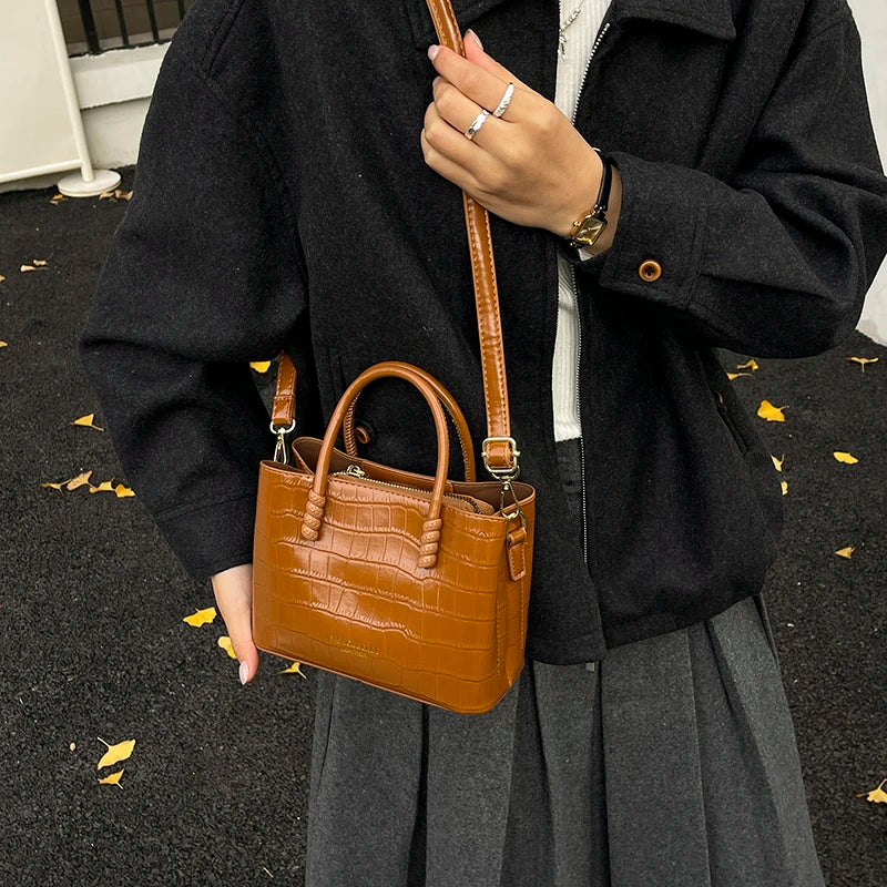 Classic Handbag Women's Bag Black Crocodile Pattern Crossbody Bag Female Pu Leather Commute Bag Top Brand Small Shoulder Bag