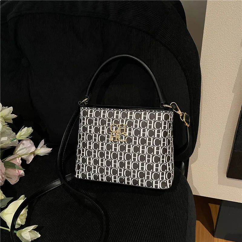 Handheld Bucket Bag For Women Shoulder Crossbody Bag Fashion Large Capacity Trendy Versatile Compartment Underarm Letter Bag