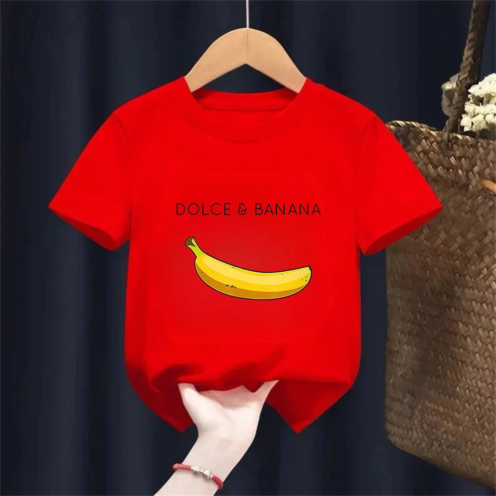 Summer Kids T-shirt 100% Cotton Funny Banana Print Casual Loose O-neck Short Sleeve Tees for Boys And Girls