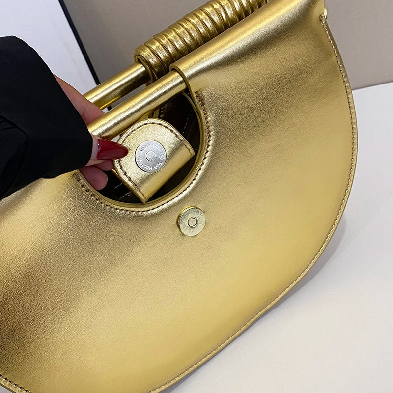 Handbags for Women. New Gold Luxury Designer Brand Handwoven Noodle Bags Rope Knotted Pulled Half Moon Silver Evening Clutch
