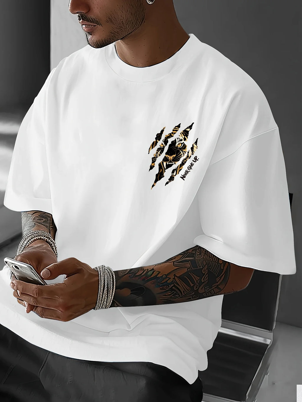 Men Summer 100% Cotton T-shirt Trendy Versatile Fashionable and Comfortable Retro Street Style Suitable for Daily Casual Wear