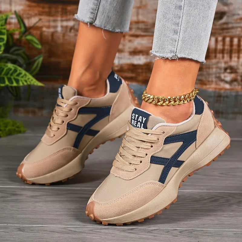 2026 New Designer Women's Sneakers — Spring Casual Lace-up Footwear: Luxury, Thick-Soled, Non-Slip, Plus-Size Vulcanized Shoes