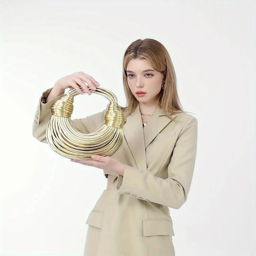 Handbags for Women 2025 New Gold Luxury Designer Brand Handwoven Noodle Bags Rope Knotted Pulled Hobo Silver Evening Clutch Chic
