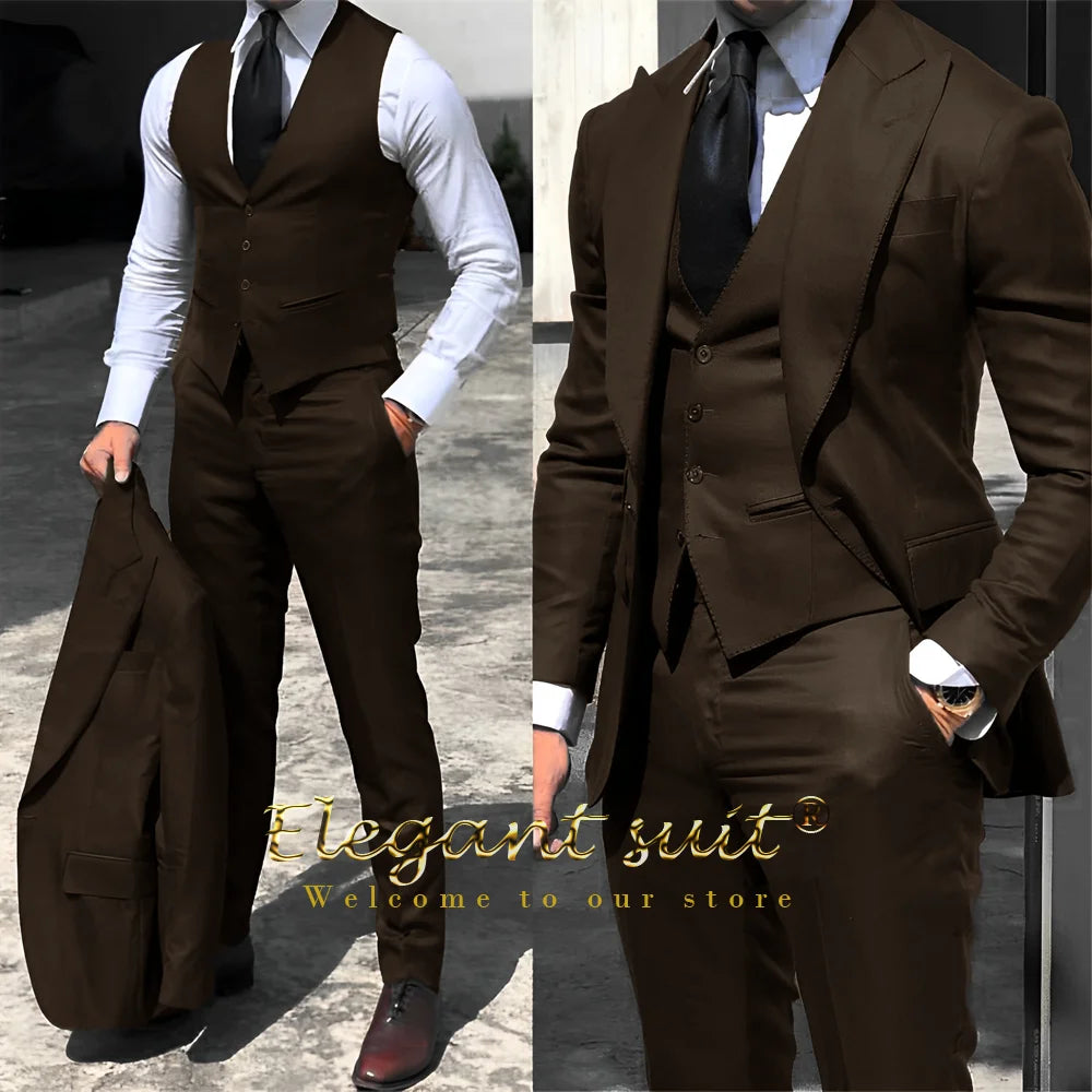 Men's / boys business grey suit 3-piece set (jacket + vest + trousers) advanced custom men's slim office formal suit set