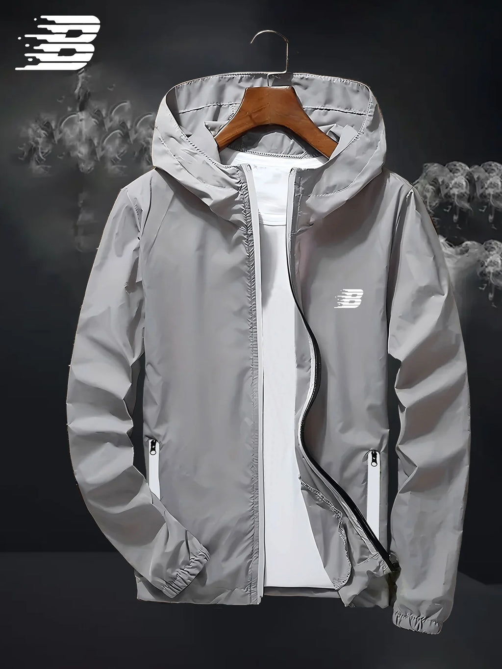 Mens hooded windbreaker jacket lightweight waterproof windproof casual outdoor sports hiking cycling long sleeve coat