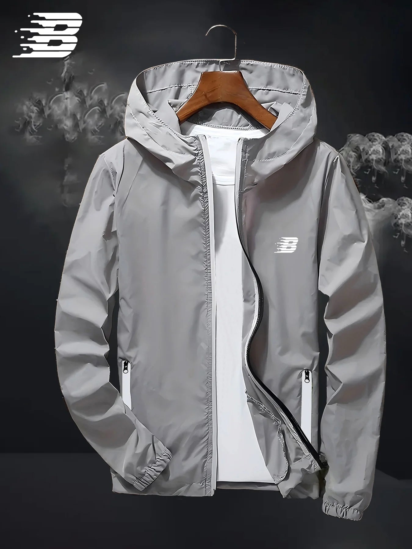 Mens hooded windbreaker jacket lightweight waterproof windproof casual outdoor sports hiking cycling long sleeve coat