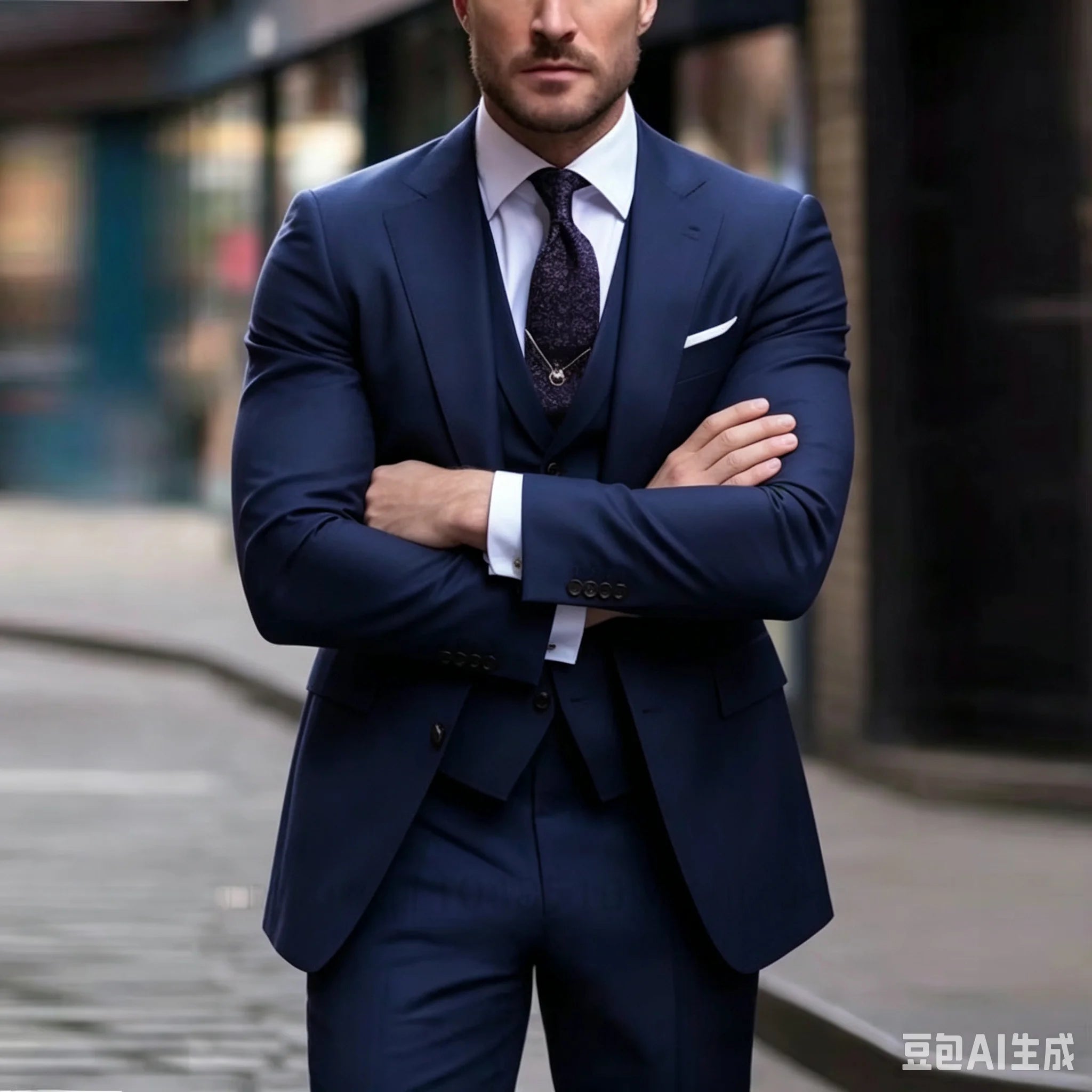 3 Pieces Wedding  Suits for Men Fashion Navy Blue Slim Fit Blazer Vest Pants Set Formal Business Tuxedos for Men Casual Clothing