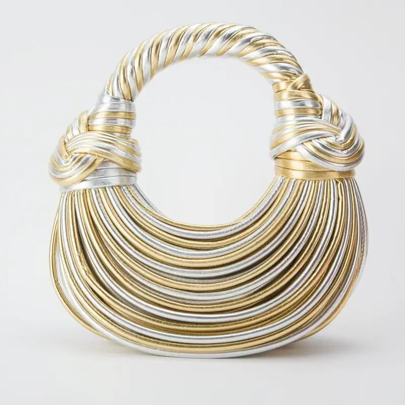 Handbags for Women 2025 New Gold Luxury Designer Brand Handwoven Noodle Bags Rope Knotted Pulled Hobo Silver Evening Clutch Chic