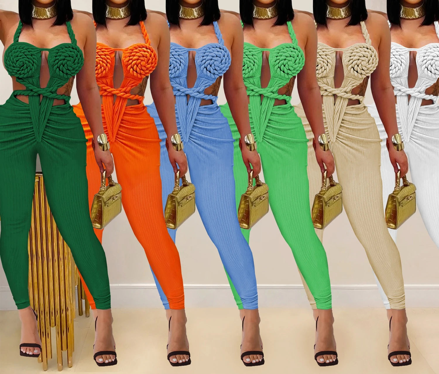 Sexy Bodysuit women's jumpsuits and rompers Rompers Woman Clothes1 Piece Set Playsuit Hang neck backless Female Clothing HXY309