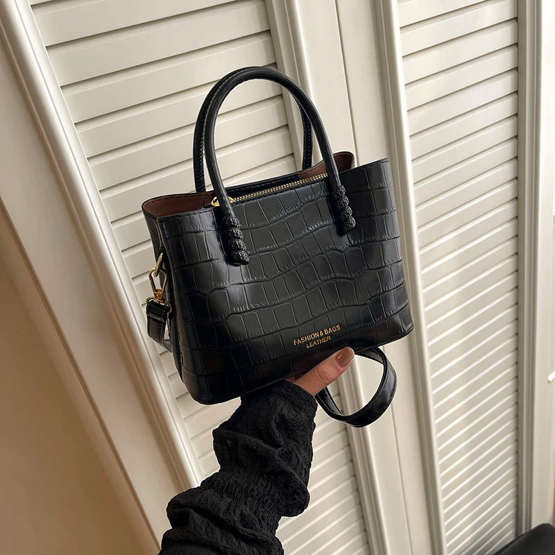 Classic Handbag Women's Bag Black Crocodile Pattern Crossbody Bag Female Pu Leather Commute Bag Top Brand Small Shoulder Bag