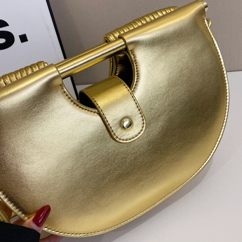 Handbags for Women. New Gold Luxury Designer Brand Handwoven Noodle Bags Rope Knotted Pulled Half Moon Silver Evening Clutch