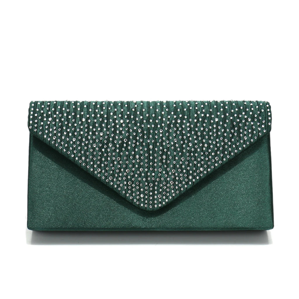 Rhinestones Women Evening Bags Small Envelope Design Handbags Satin Shoulder Chain Handbags Glitter Purple Color Cocktail Purse
