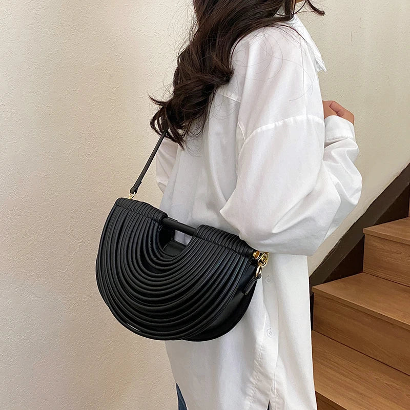 Handbags for Women. New Gold Luxury Designer Brand Handwoven Noodle Bags Rope Knotted Pulled Half Moon Silver Evening Clutch