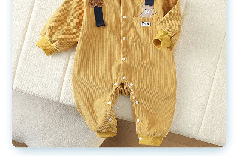 Baby Clothes Newborn Rompers  Autumn Infant Boys Casual Double Layer Jumpsuit Toddler Girls Cartoon Bear Corduroy Romper