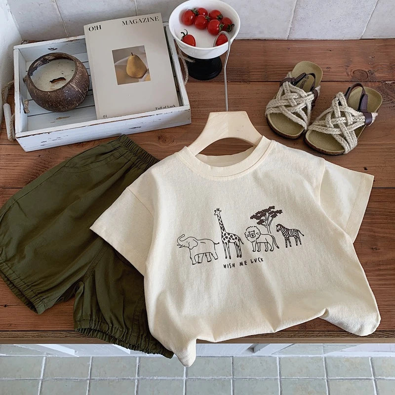 Summer Children Clothes Summer Tops Tees Cartoon Printed Girl And Boy Short Sleeve T-shirt Kids Simple Fashion Tshirts Crewneck