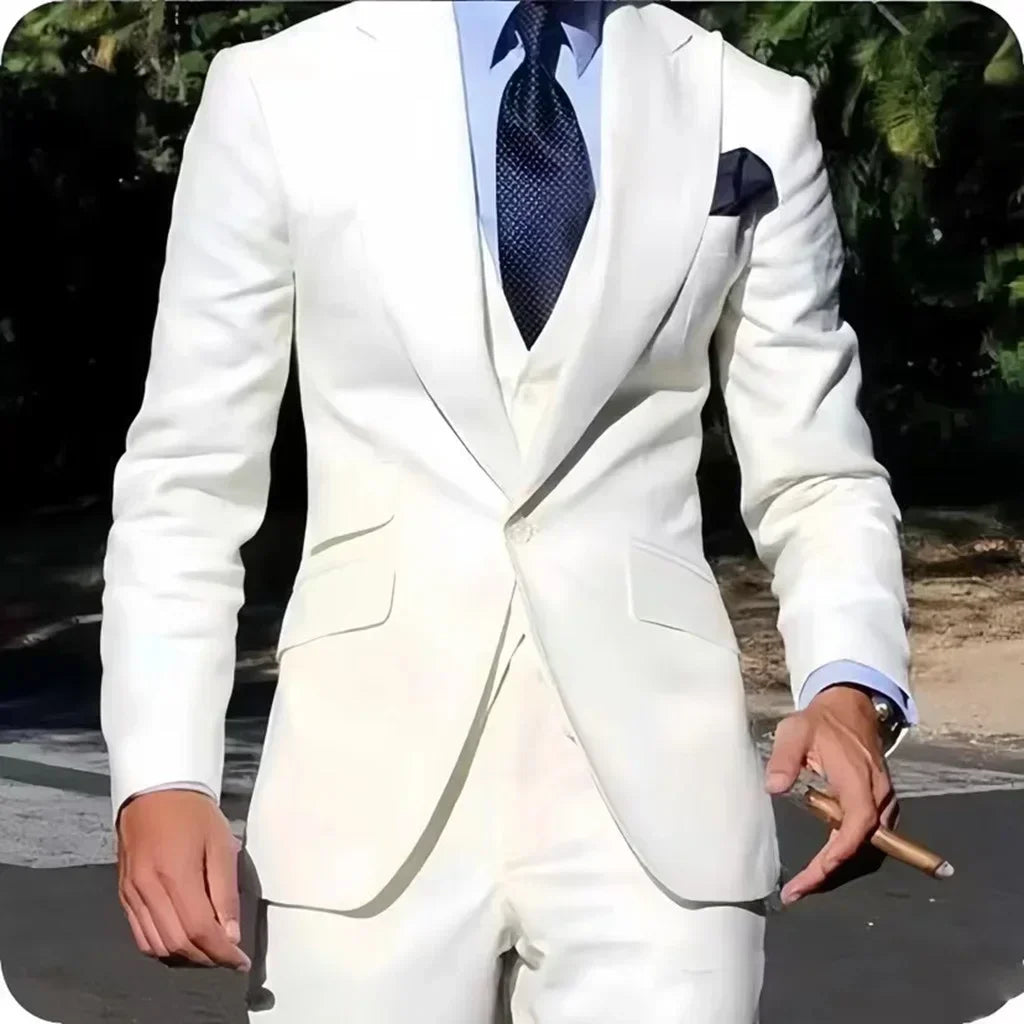 Men's 3-Piece Slim Fit Tuxedo Suits for Wedding Peaked Lapel Groomsmen Blazer Pant Vest Set Business Dress Code