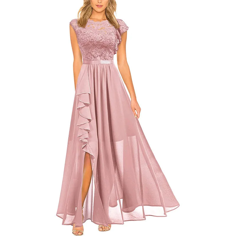 Women's Fashion bridesmaid dress Prom Dresses Handmade 3D Flower Sexy High Slit Evening Party Gowns Long Graduation Dress