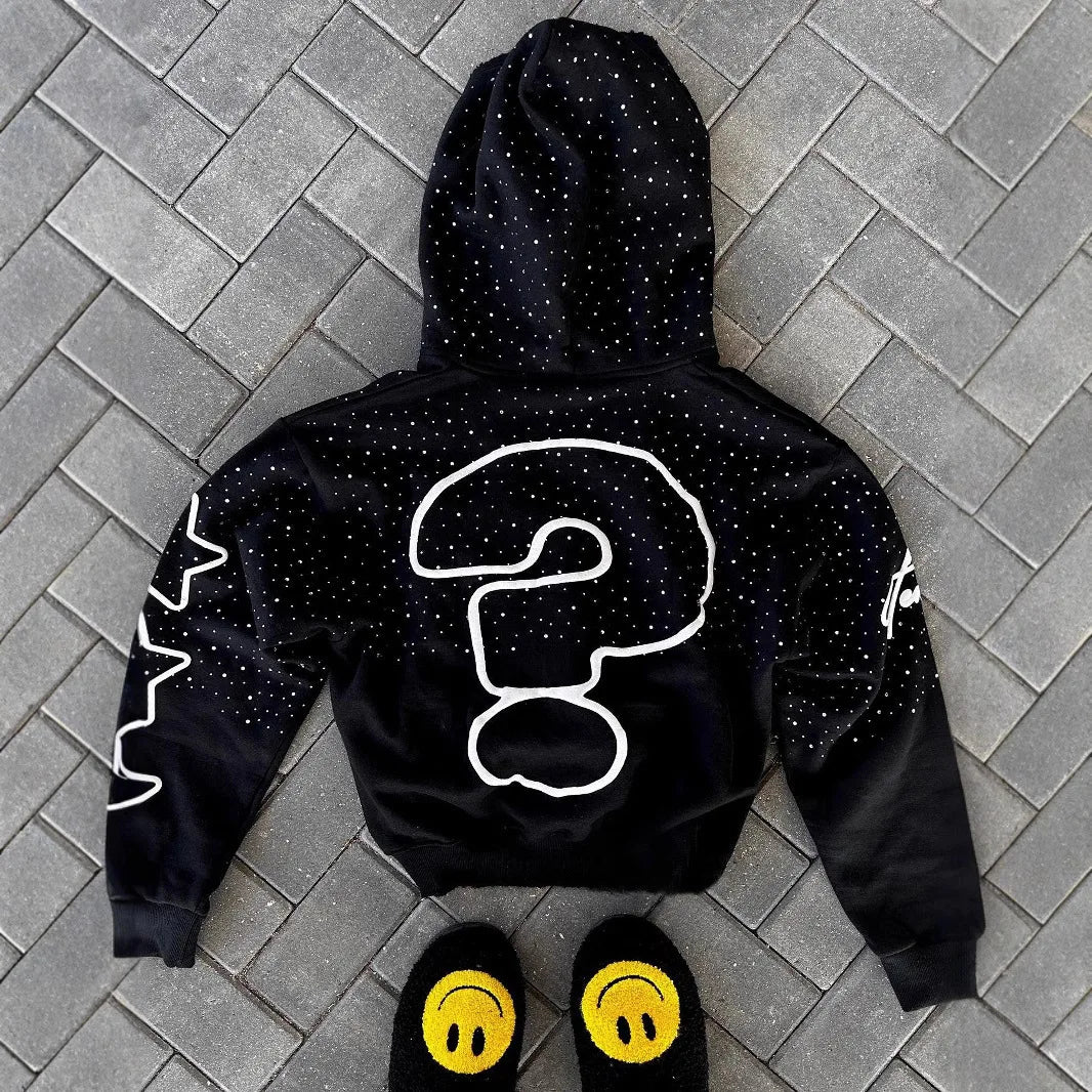 Y2K trendy American letter pattern loose casual hooded zipper retro hoodie fashionable jacket