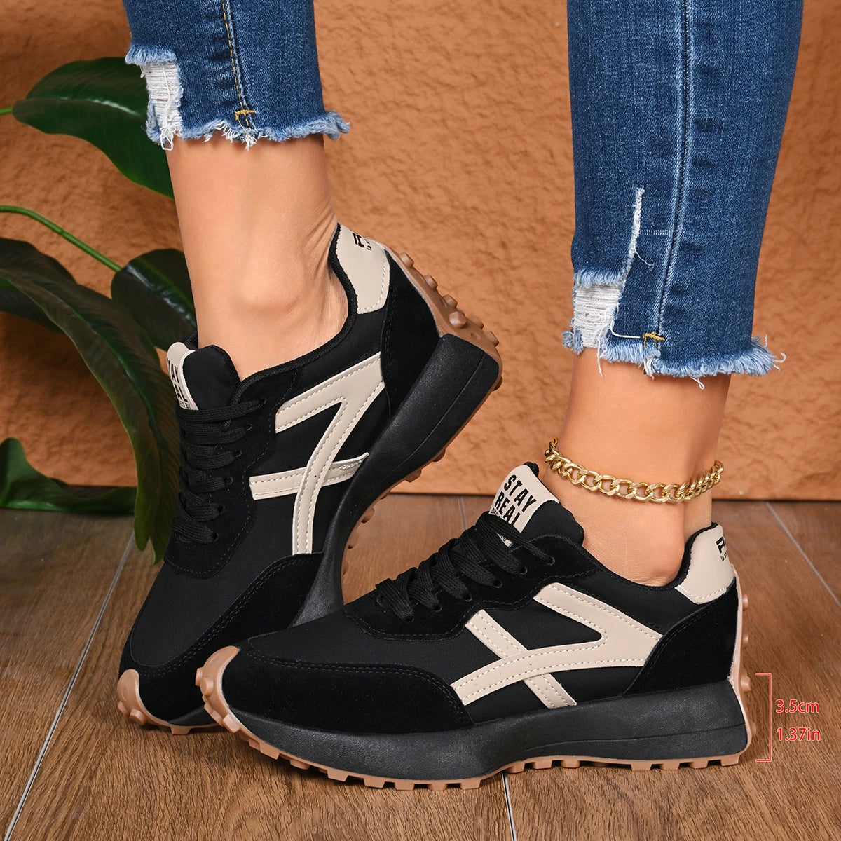 2026 New Designer Women's Sneakers — Spring Casual Lace-up Footwear: Luxury, Thick-Soled, Non-Slip, Plus-Size Vulcanized Shoes