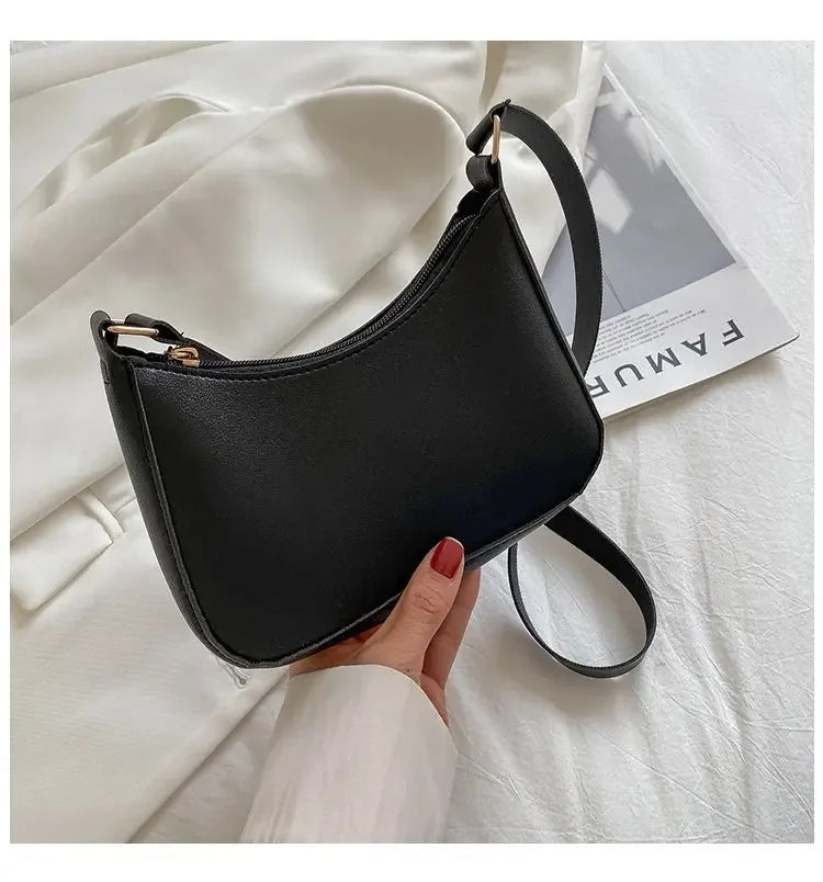 New Women's Fashion Handbags Retro Solid Color PU Leather Shoulder Underarm Bag Casual Women Hobos Handbags