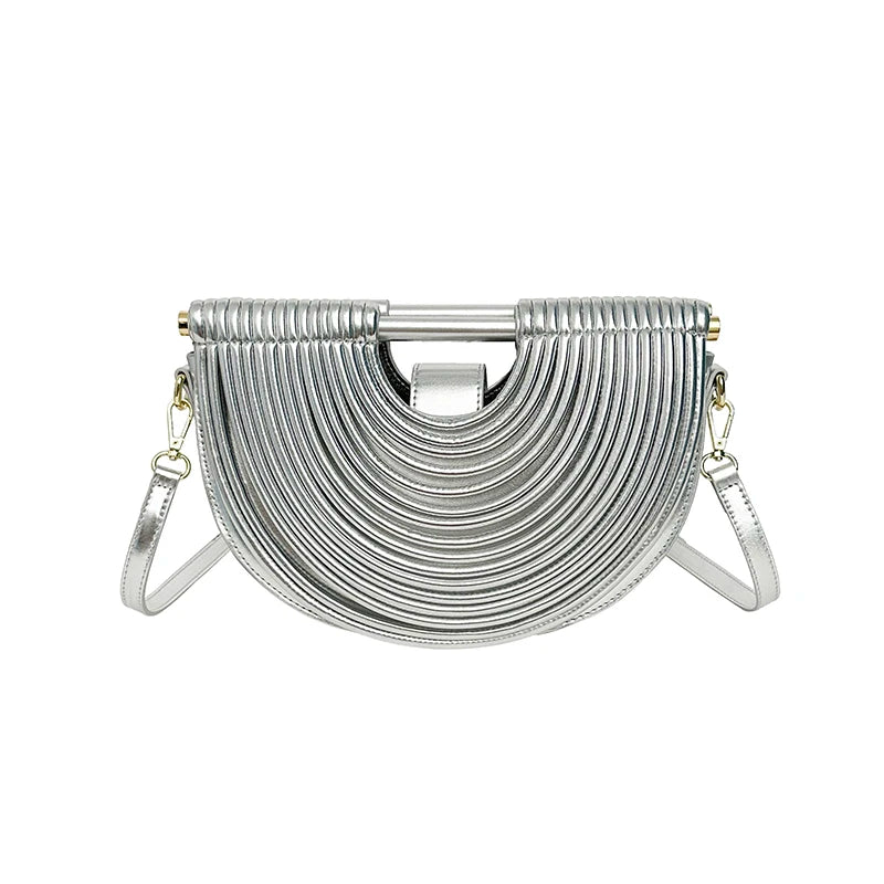 Handbags for Women. New Gold Luxury Designer Brand Handwoven Noodle Bags Rope Knotted Pulled Half Moon Silver Evening Clutch
