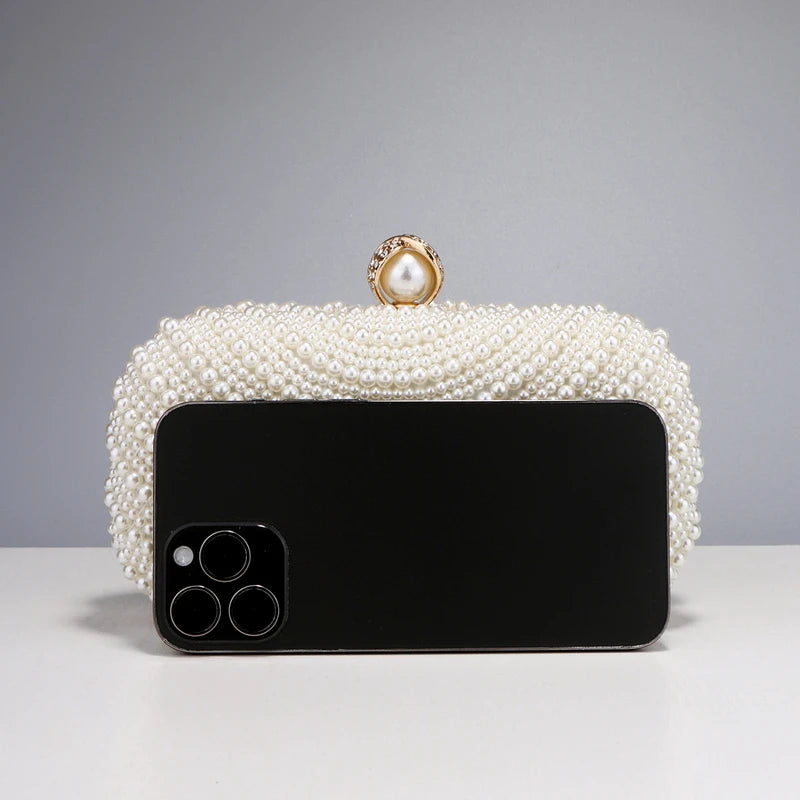 Beading Women Evening Bags Vintage Small Chain Shoulder Handbags Pearl Diamonds Metal Ladies Clutch Handbags