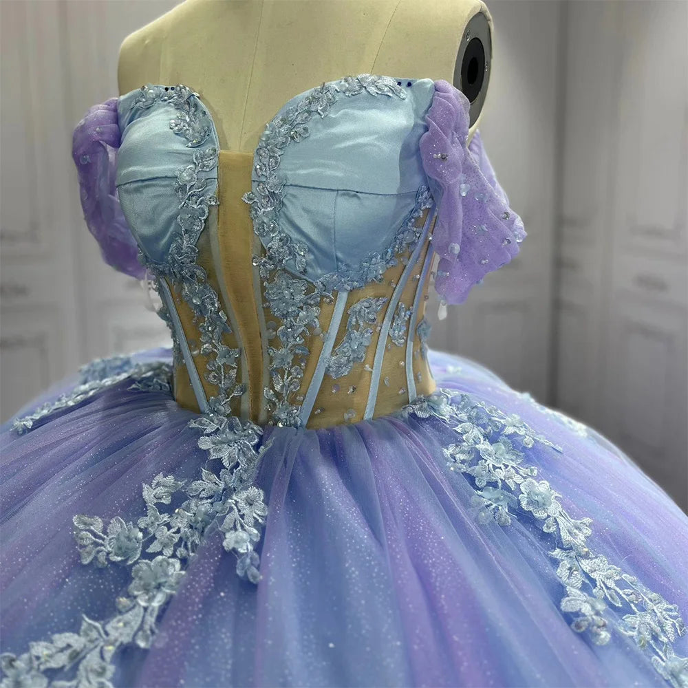 Classic Blue Long Dresses For Girls Fashion Prom Host Elegant Customized Formal Birthday Banquet Children High Quality Gowns