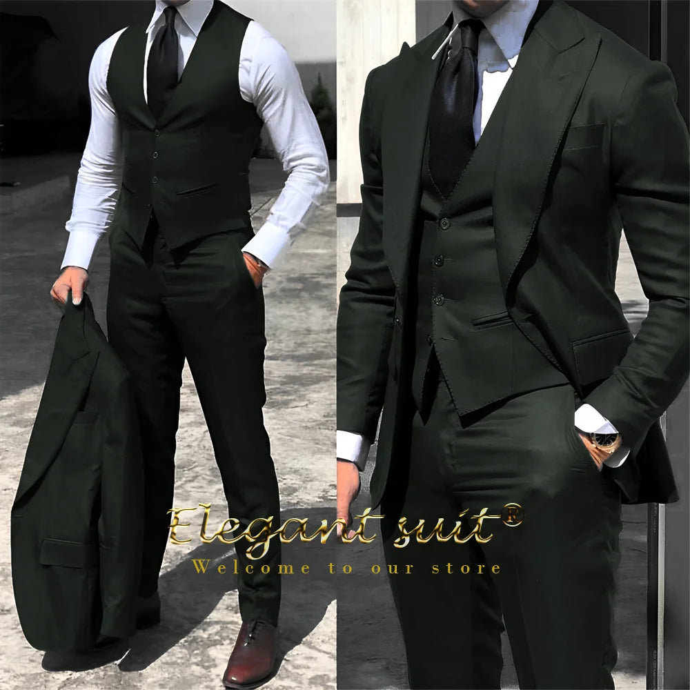 Men's / boys business grey suit 3-piece set (jacket + vest + trousers) advanced custom men's slim office formal suit set