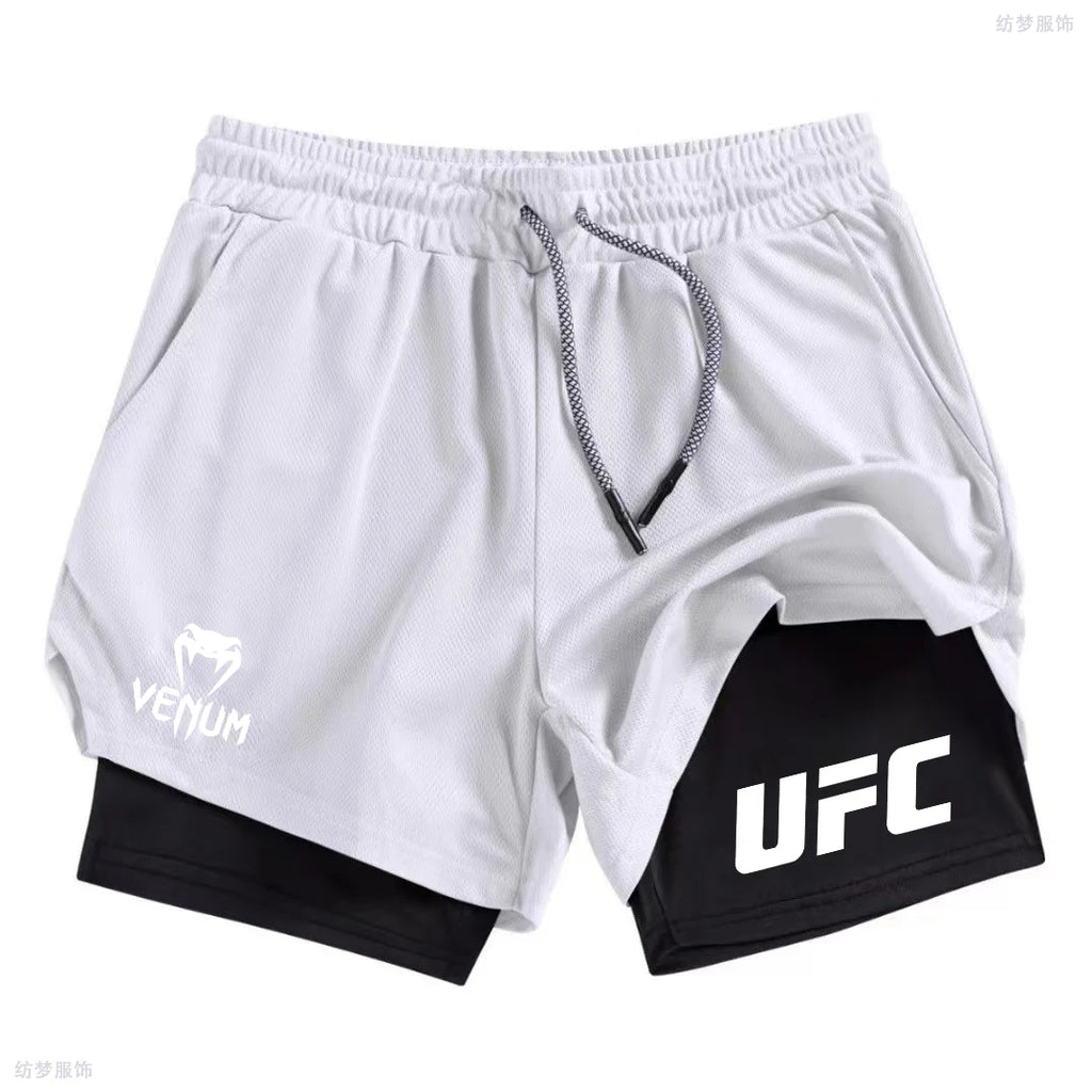 Summer bottom wear running shorts, men's fitness gym training 2-in-1 sports shorts, quick-drying exercise jogging double-layer s