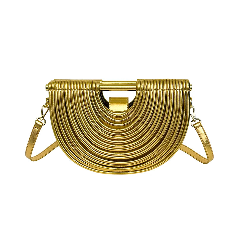 Handbags for Women. New Gold Luxury Designer Brand Handwoven Noodle Bags Rope Knotted Pulled Half Moon Silver Evening Clutch
