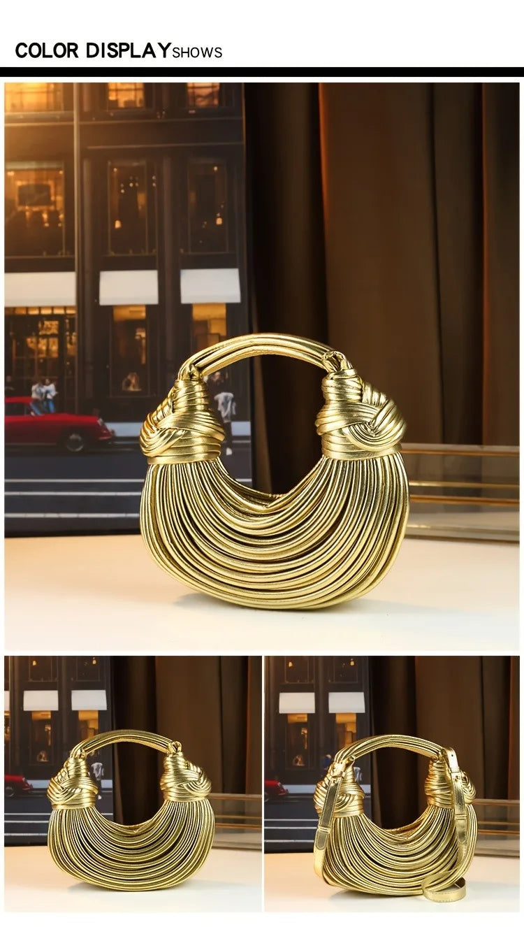 Handbags for Women 2025 New Gold Luxury Designer Brand Handwoven Noodle Bags Rope Knotted Pulled Hobo Silver Evening Clutch Chic