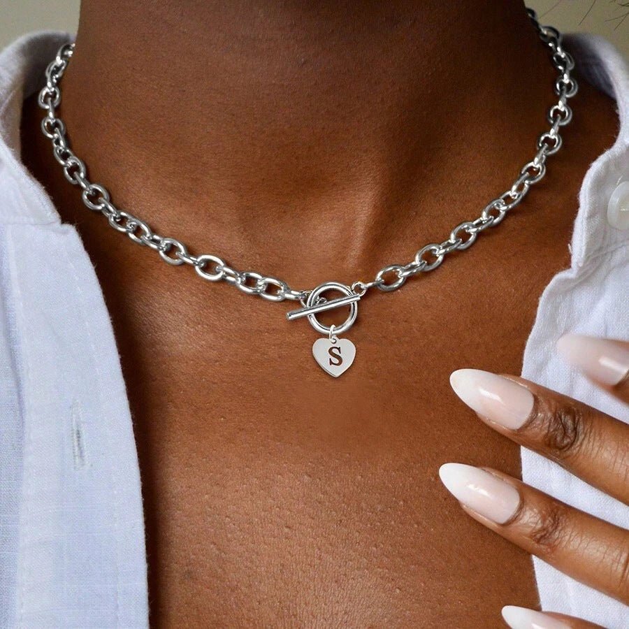 A–Z Initial Alphabet Letter Necklace with Heart Pendant - Vintress Fashion