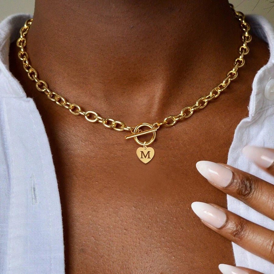 A–Z Initial Alphabet Letter Necklace with Heart Pendant - Vintress Fashion