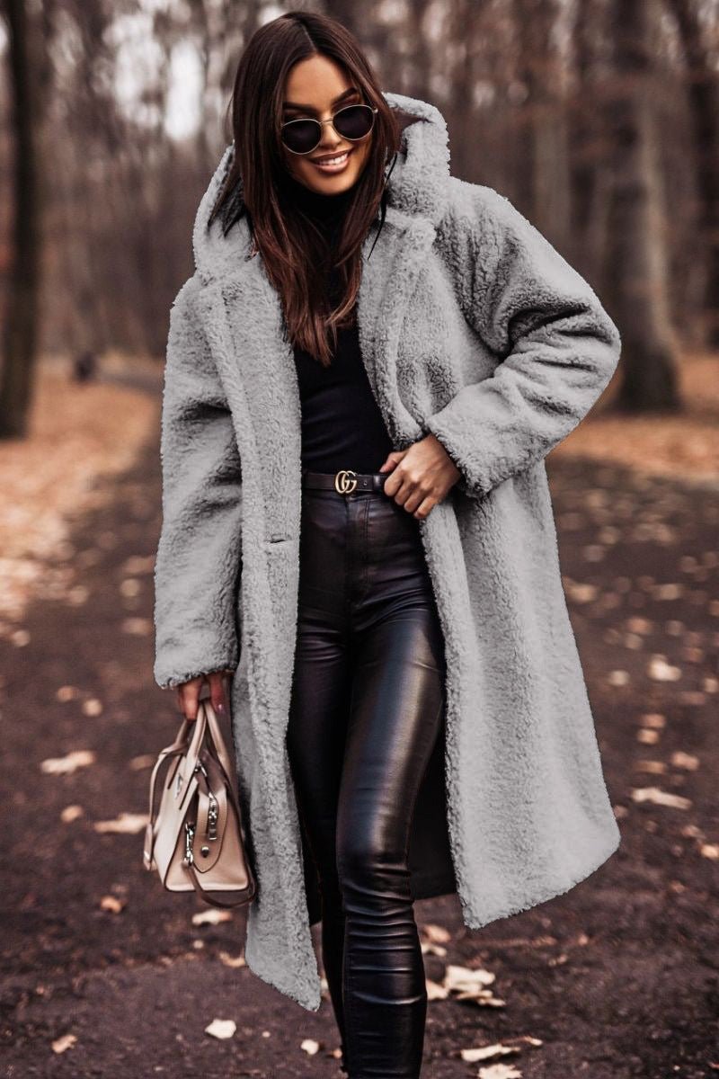 Autumn Winter Fashion Elegant Long Coat Woman Plush Warm Faux Fleece Coat  - Vintress Fashion