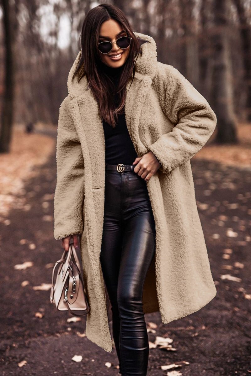 Autumn Winter Fashion Elegant Long Coat Woman Plush Warm Faux Fleece Coat Women Teddy Jacket Female Teddy Coat Outwear Ladies - Vintress Fashion