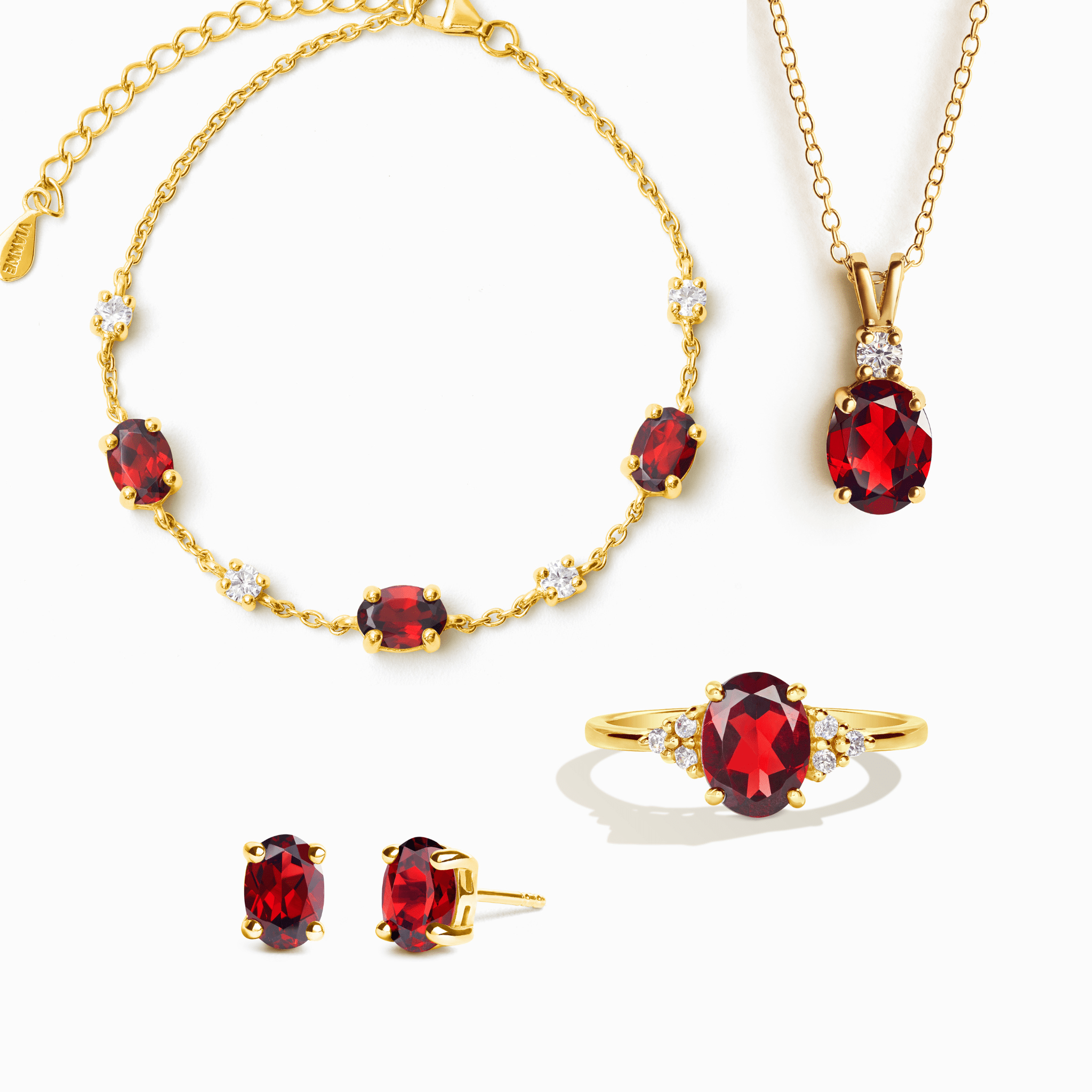 Complete Set - Garnet Jewellery Set in 18k Gold Vermeil - Vintress Fashion