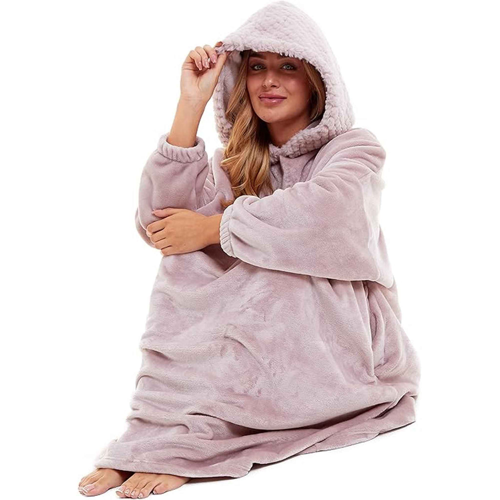 Daisy Dreamer Women's Plush Hooded Poncho Blanket Oversized Fleece Hoodie With Fur Hood - Vintress Fashion