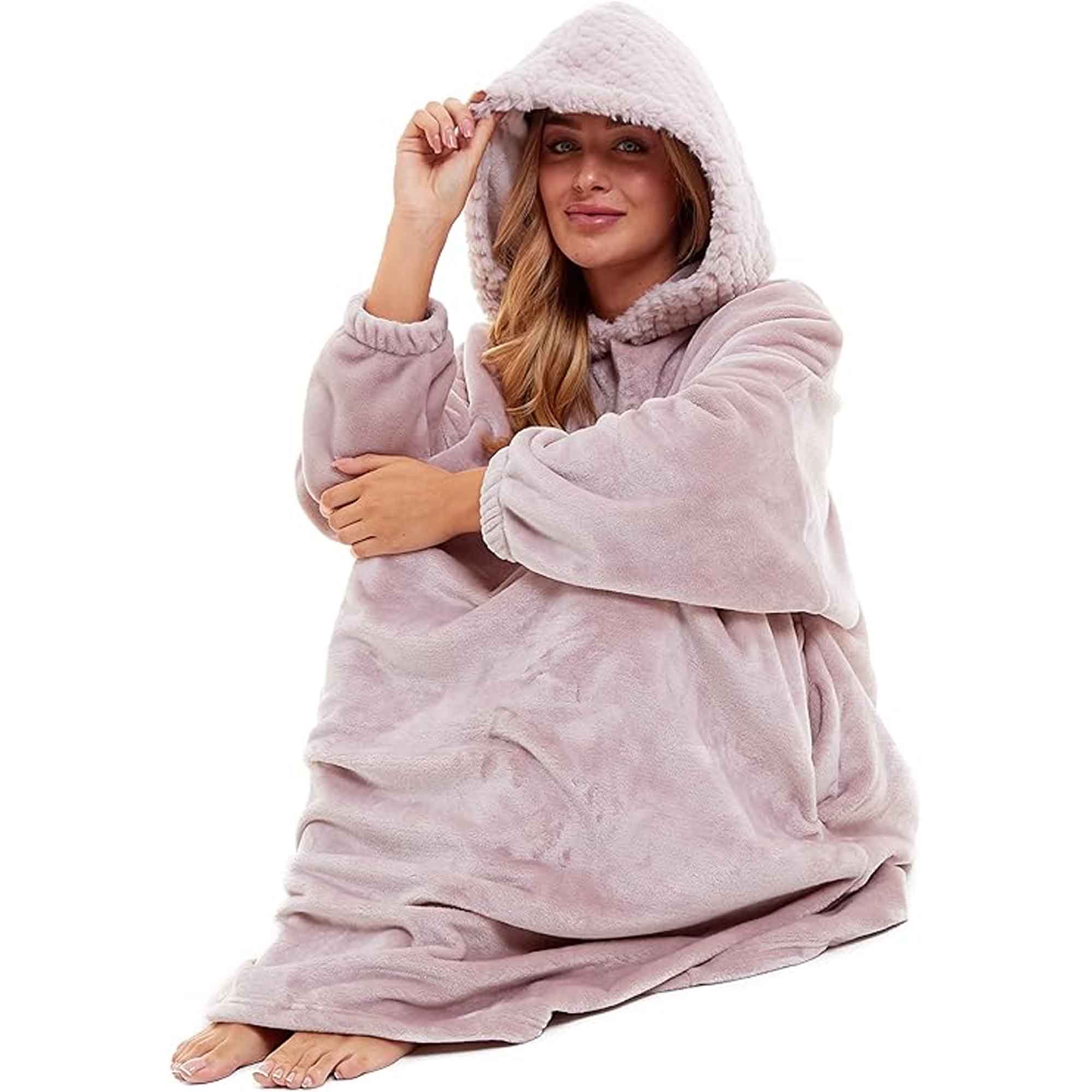 Daisy Dreamer Women's Plush Hooded Poncho Blanket Oversized Fleece Hoodie With Fur Hood - Vintress Fashion