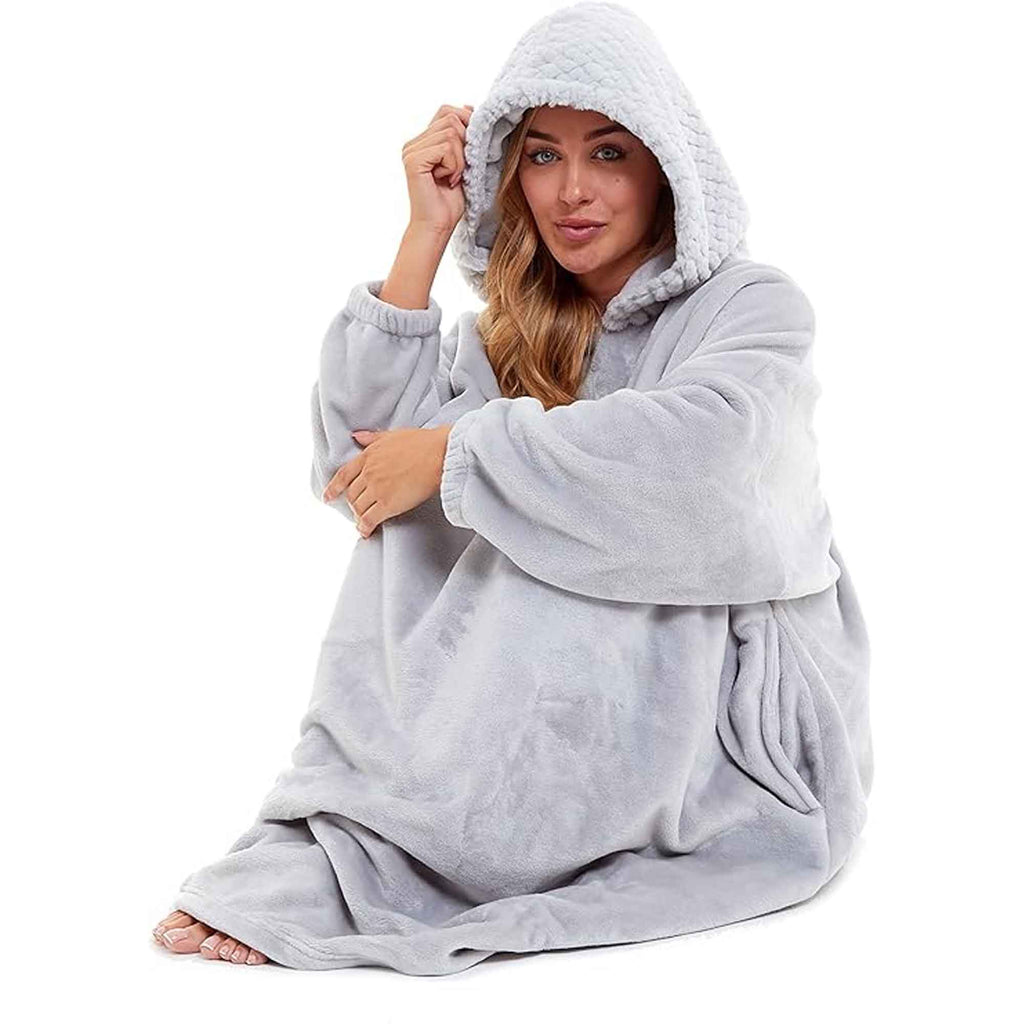 Daisy Dreamer Women's Plush Hooded Poncho Blanket Oversized Fleece Hoodie With Fur Hood - Vintress Fashion