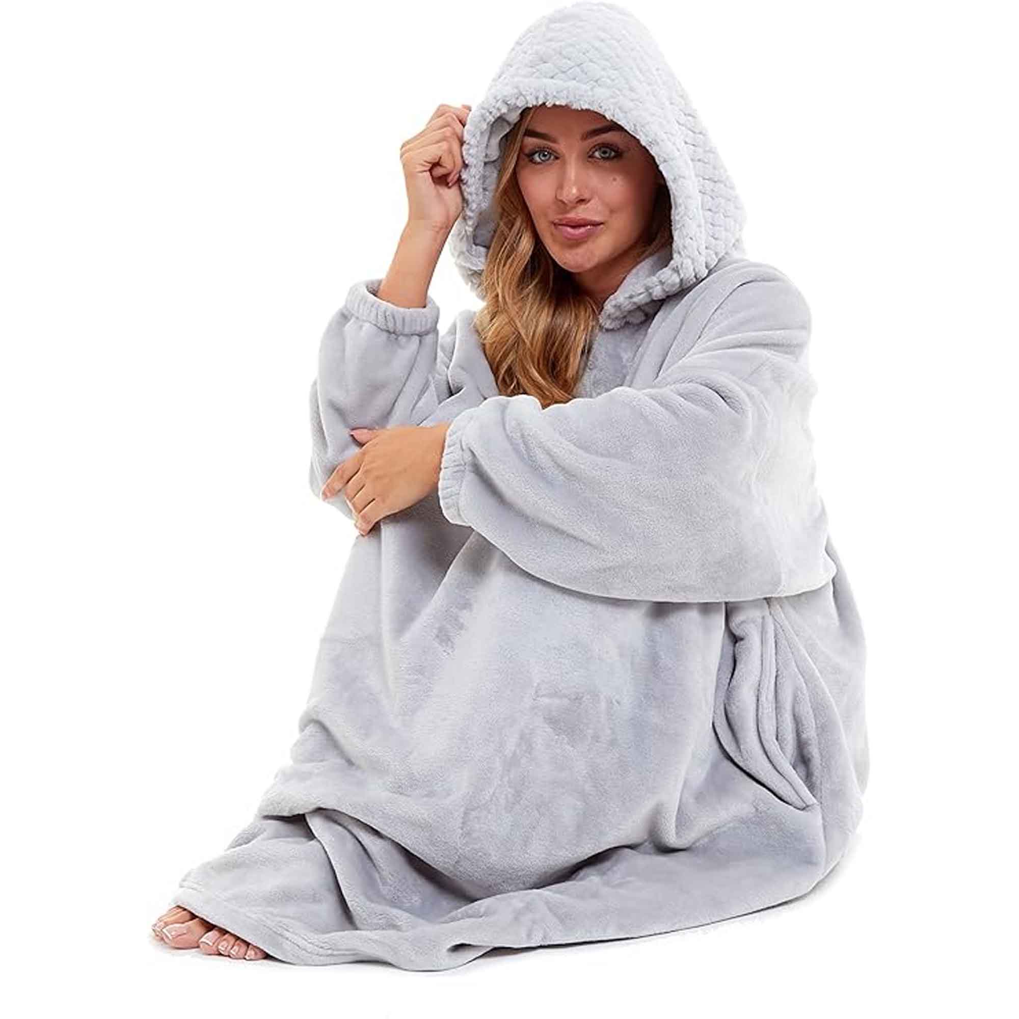 Daisy Dreamer Women's Plush Hooded Poncho Blanket Oversized Fleece Hoodie With Fur Hood - Vintress Fashion