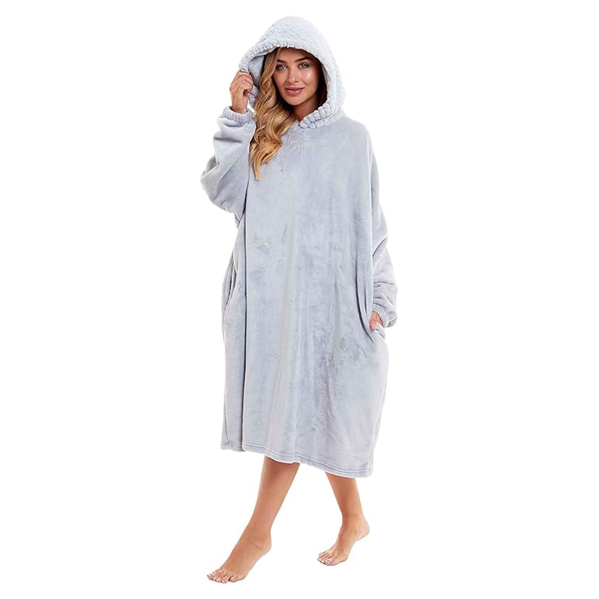 Daisy Dreamer Women's Plush Hooded Poncho Blanket Oversized Fleece Hoodie With Fur Hood - Vintress Fashion