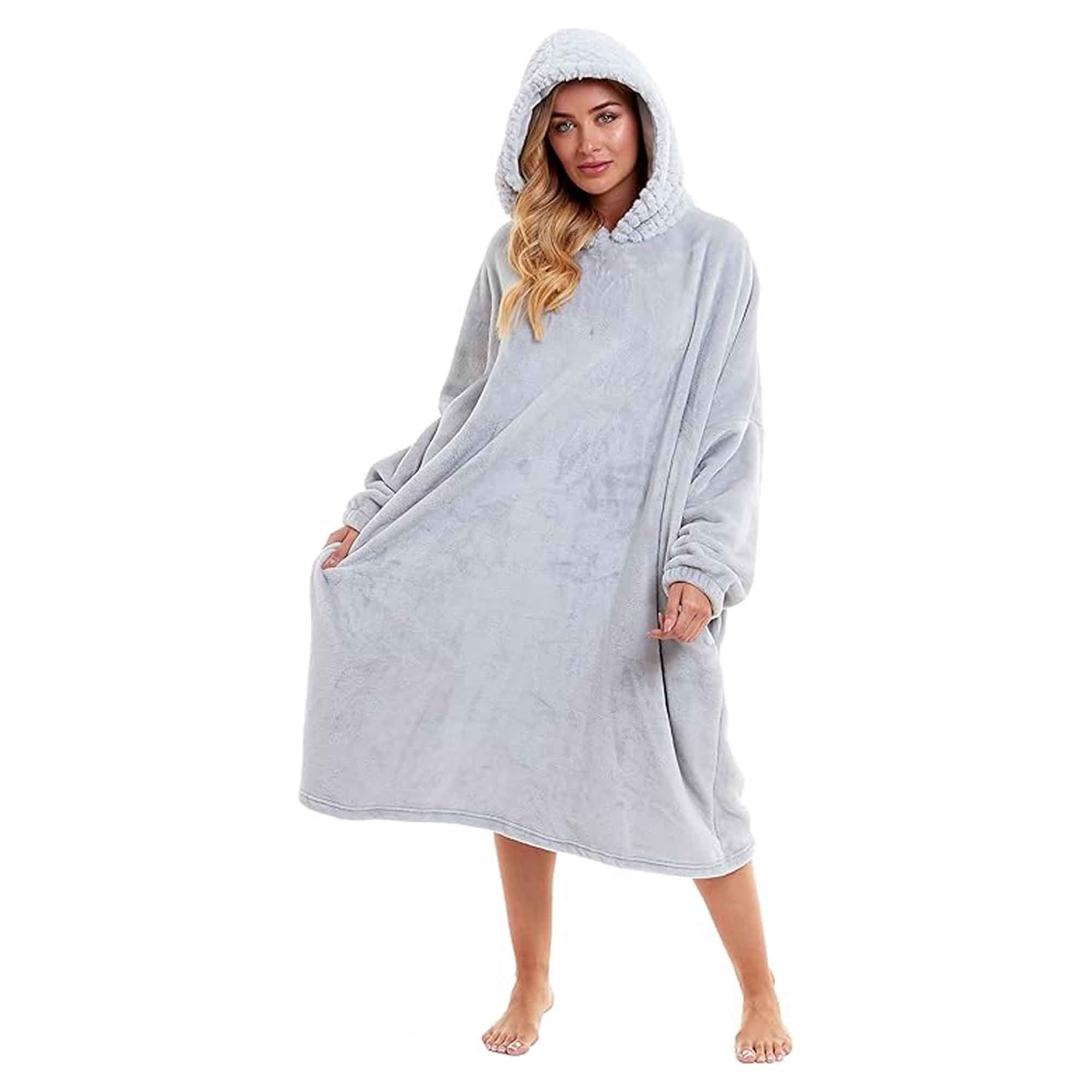 Daisy Dreamer Women's Plush Hooded Poncho Blanket Oversized Fleece Hoodie With Fur Hood - Vintress Fashion