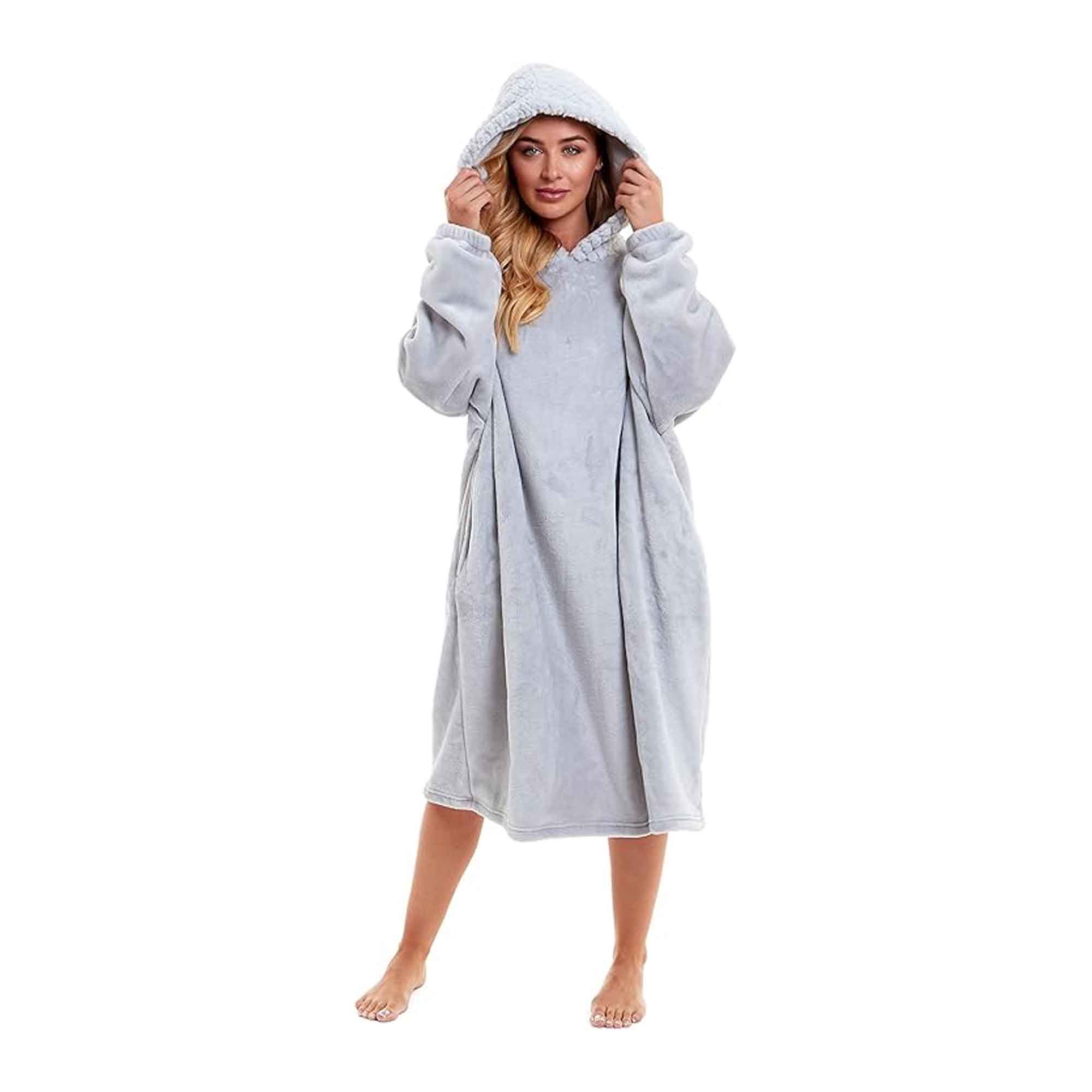 Daisy Dreamer Women's Plush Hooded Poncho Blanket Oversized Fleece Hoodie With Fur Hood - Vintress Fashion