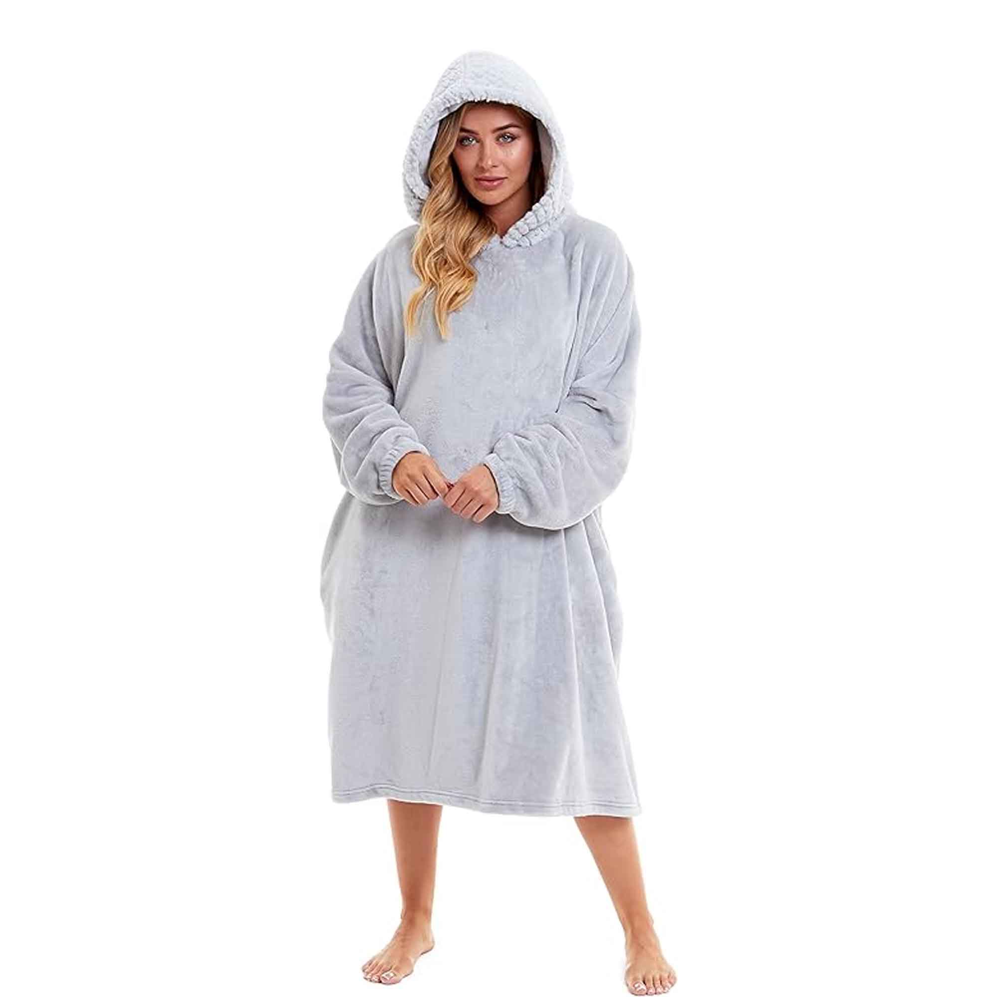 Daisy Dreamer Women's Plush Hooded Poncho Blanket Oversized Fleece Hoodie With Fur Hood - Vintress Fashion